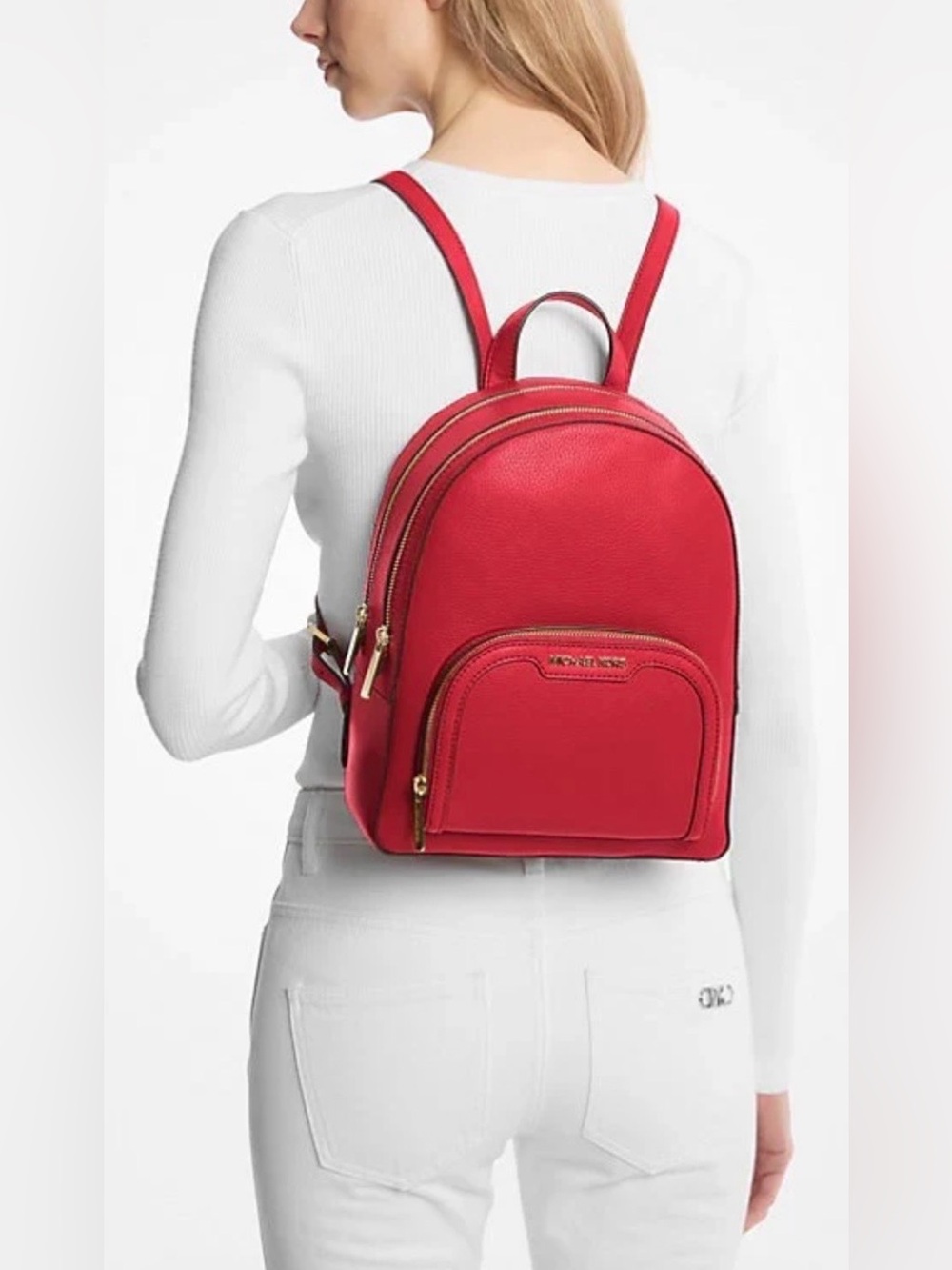 MICHAEL M KORS Jaycee Medium Red Pebble Leather Backpack